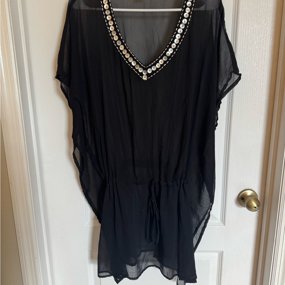 Black Boxy Embellished Swim Coverup
